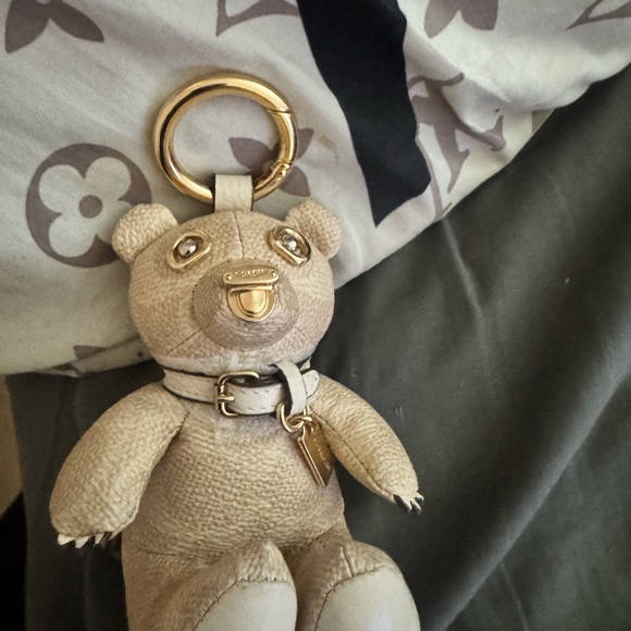 Coach Gold and Cream Teddy Bear Keychain - Picture 1 of 2
